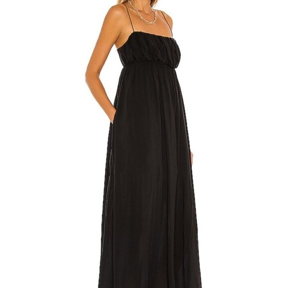 NWT L' Academie Women's Karsyn Midi Dress Black Size L Flowy Empire Waist Dress - Picture 1 of 11